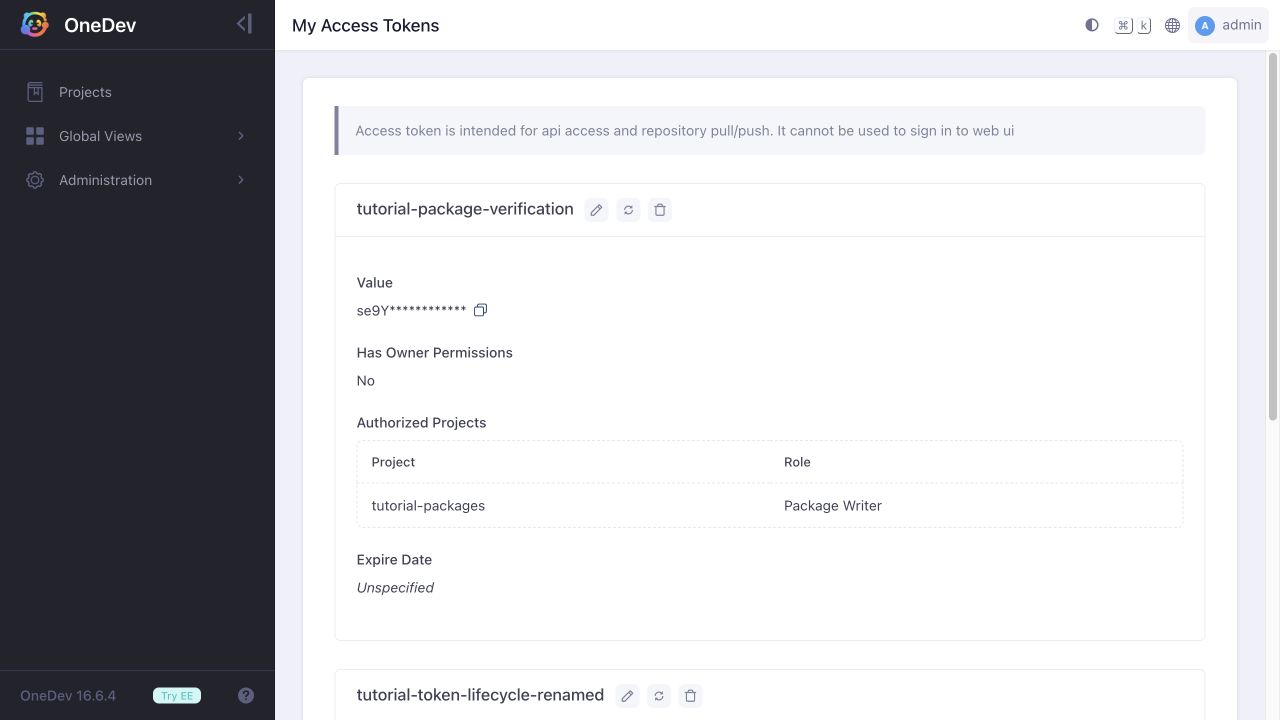 Tokens restricted to the disposable package project