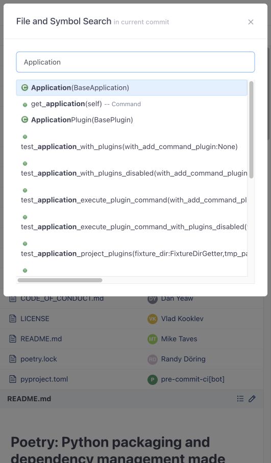 Application symbol search