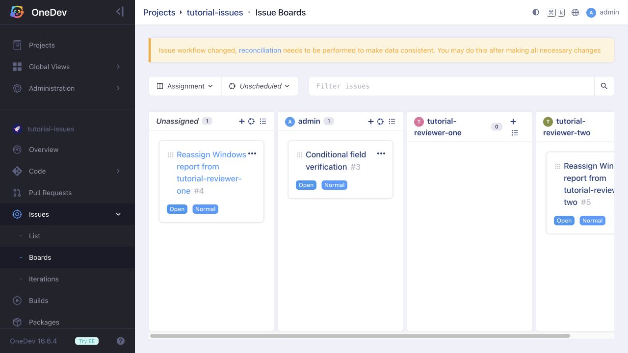 Assignment board with owner columns