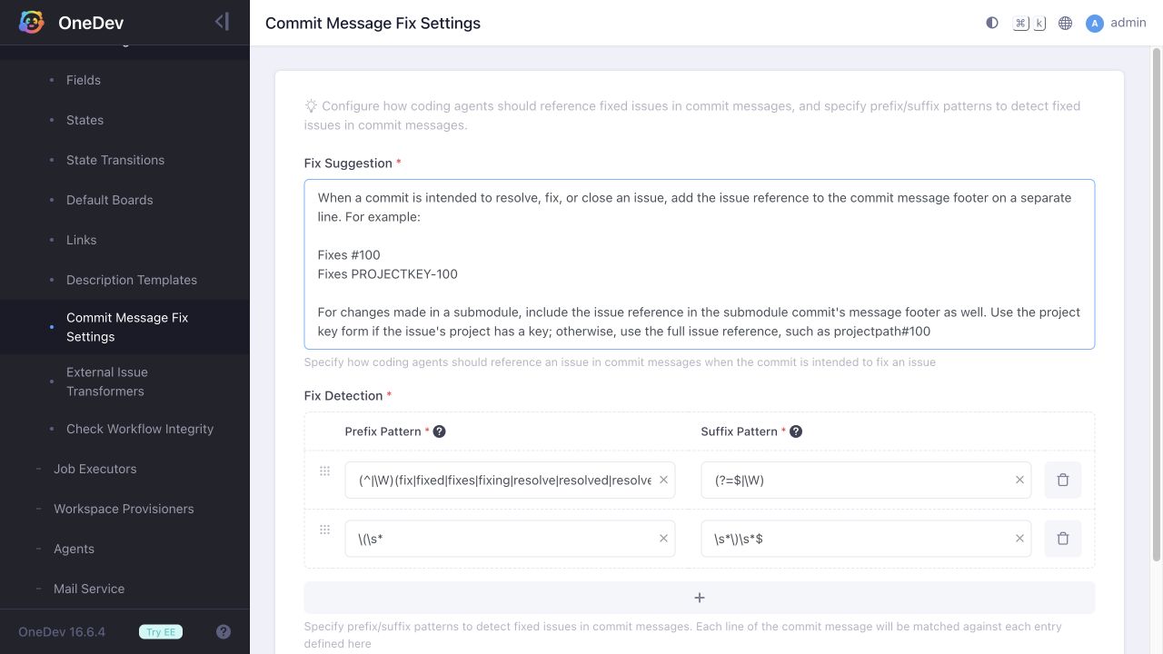 Commit message fix settings