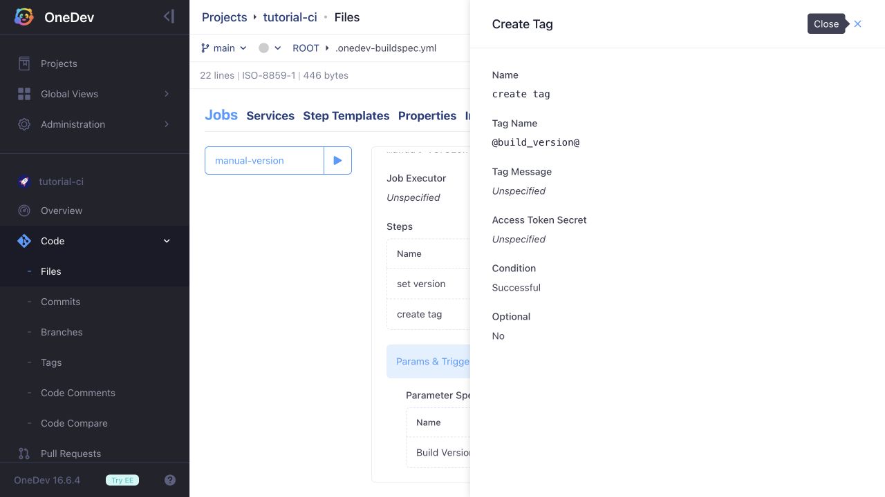 Create Tag from the build version