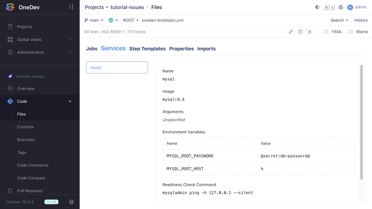 MySQL service definition