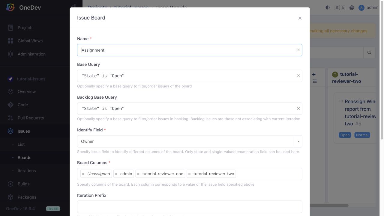 Assignment board settings
