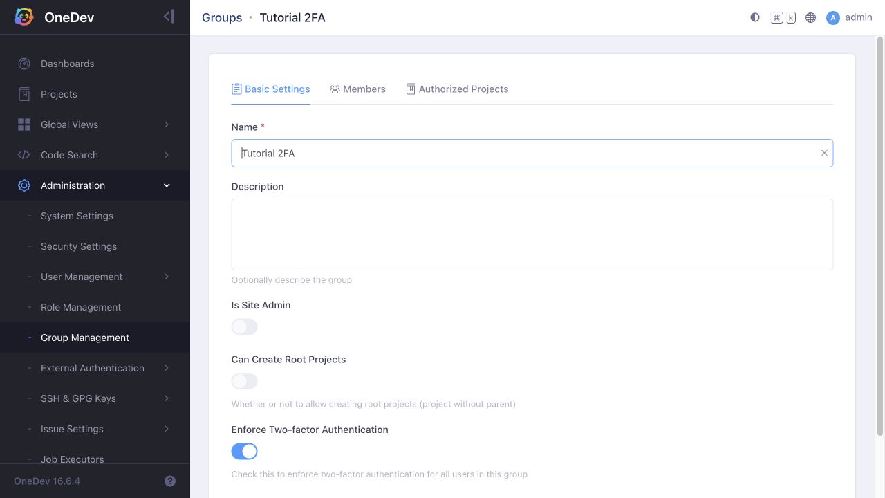 Group with two-factor authentication enforced