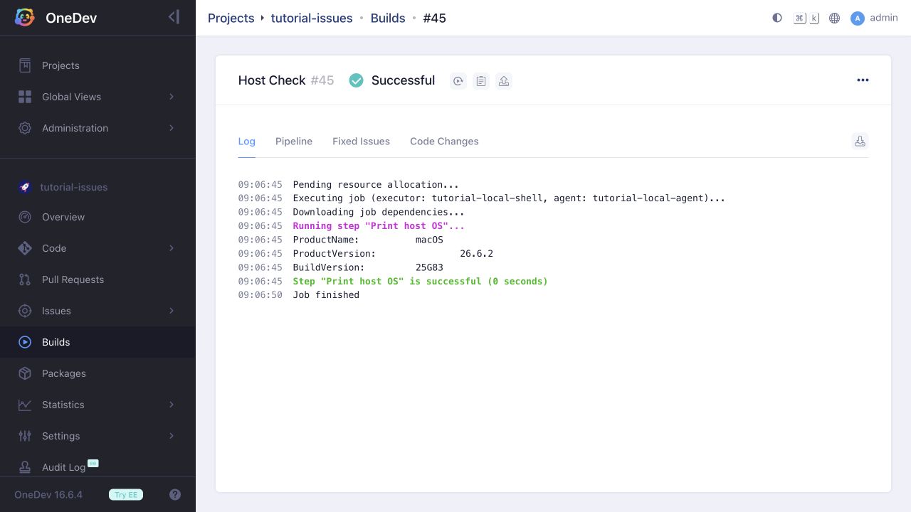 Successful shell build on the named agent