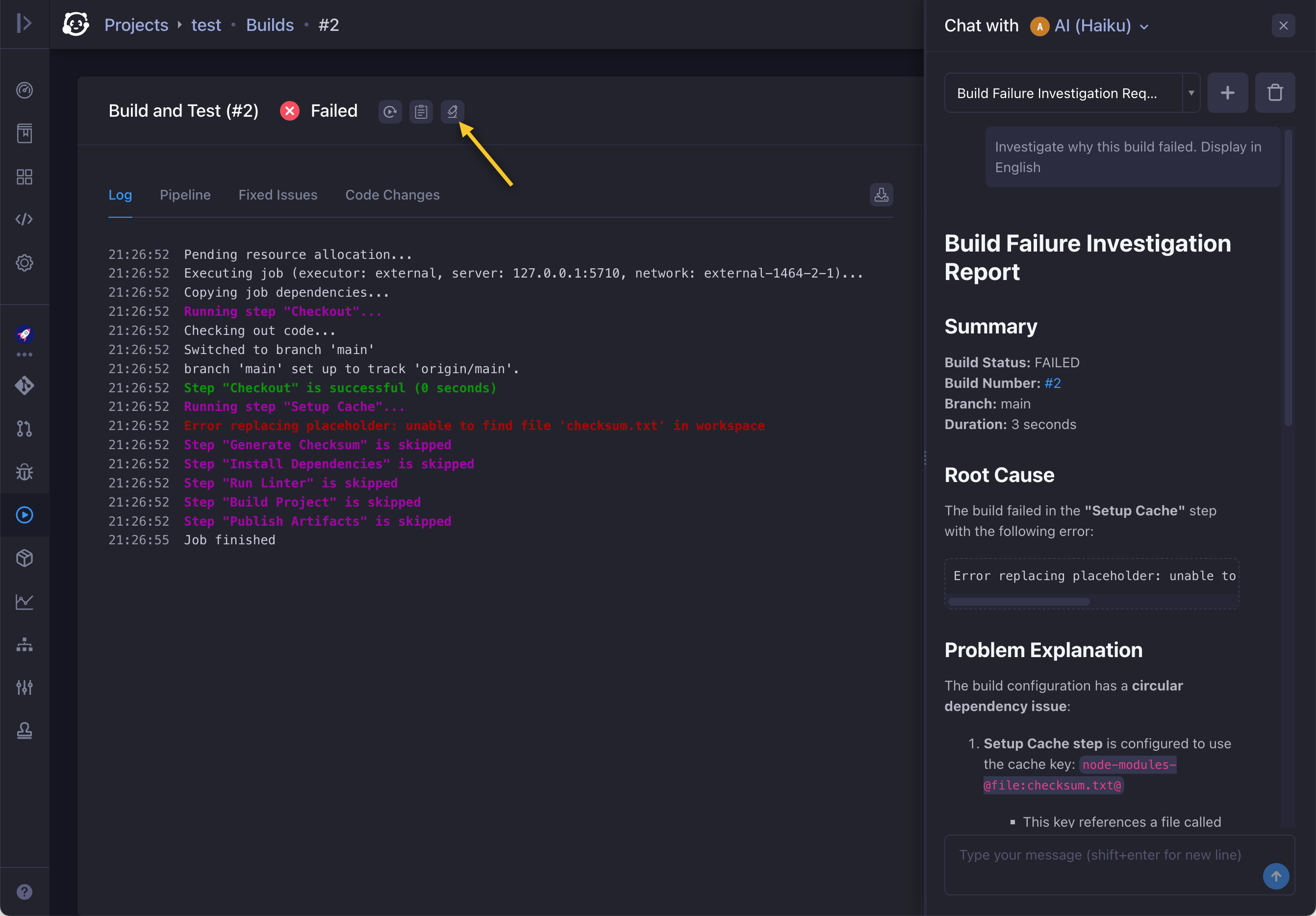 investigate build failure