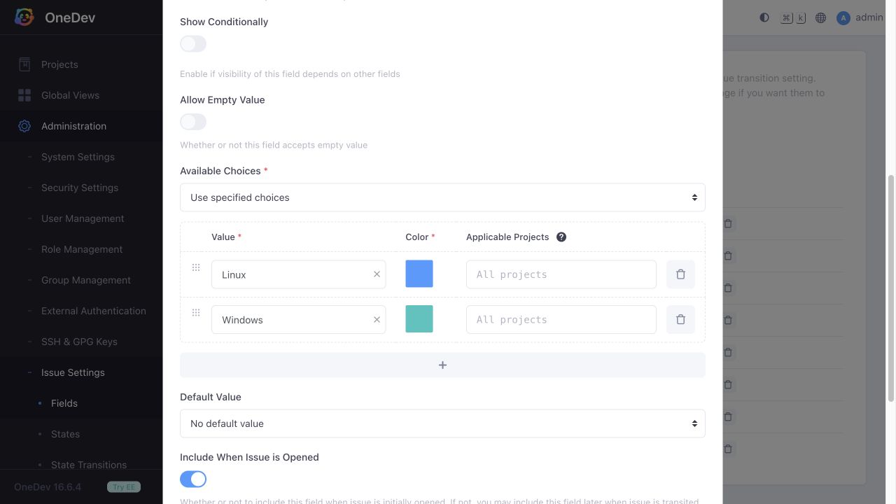 Platform enumeration settings