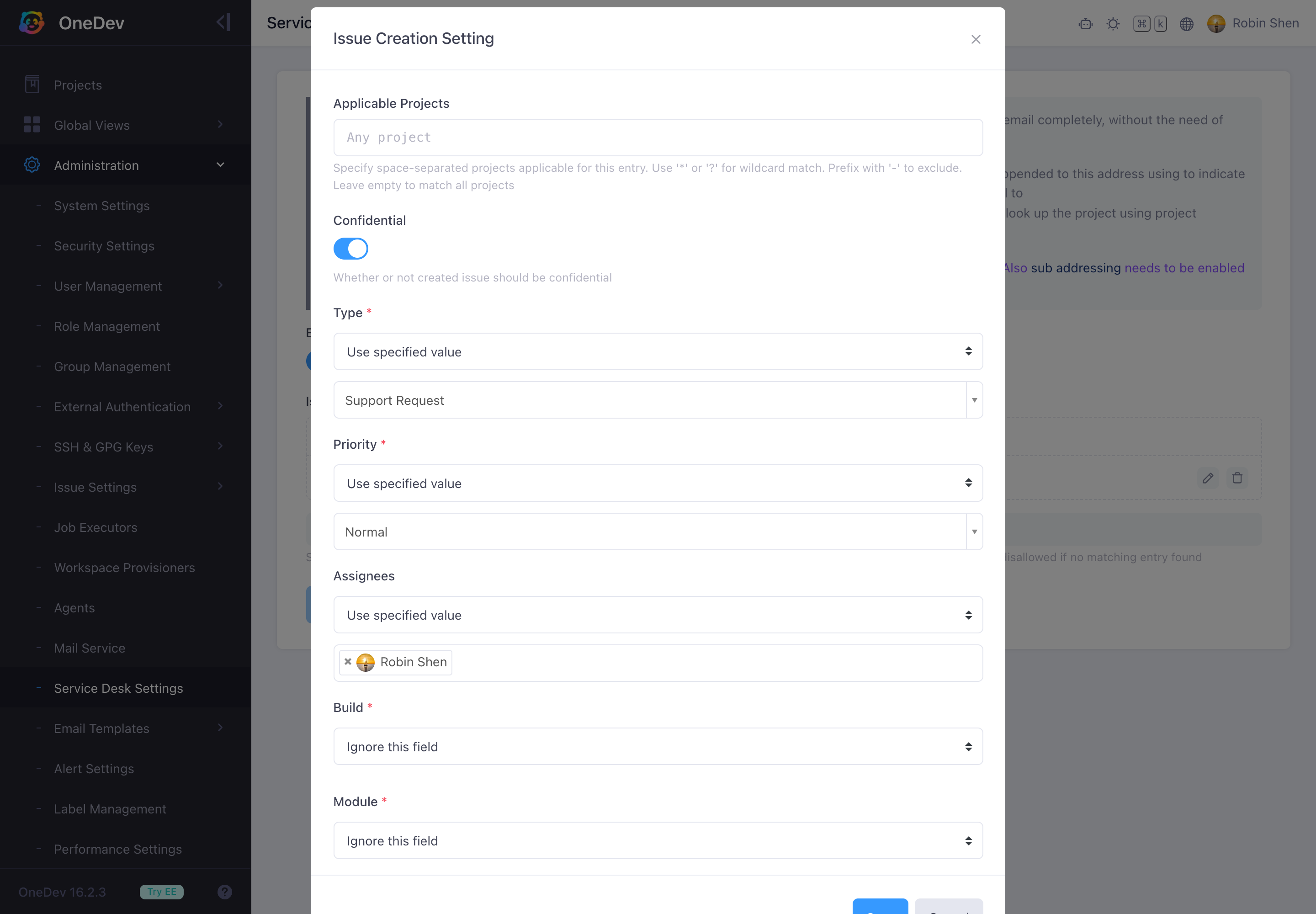 Issue Creation Setting