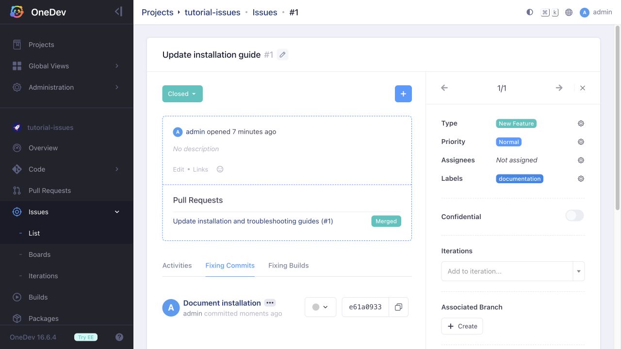 Issue with its fixing commit and pull request