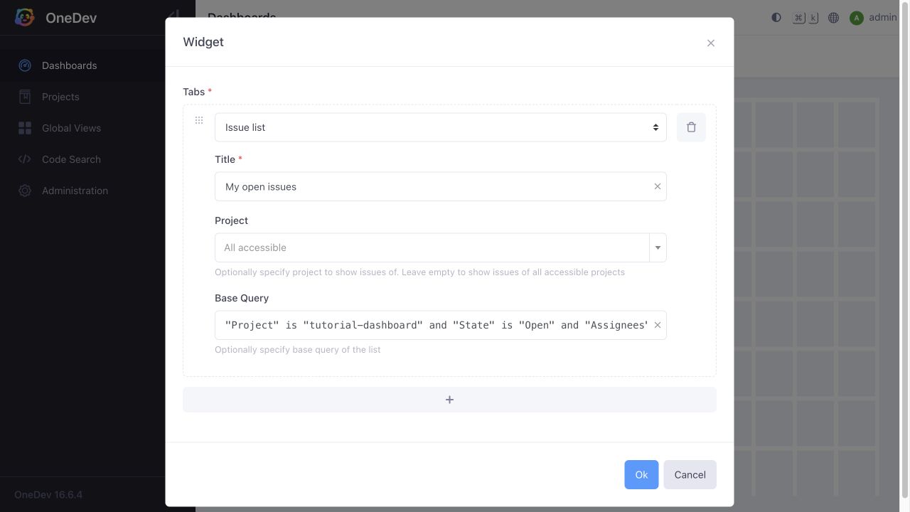 Issue-list widget with a current-user base query