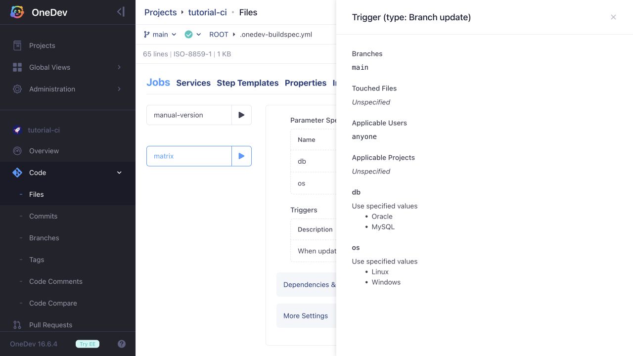 Branch trigger with two values per parameter