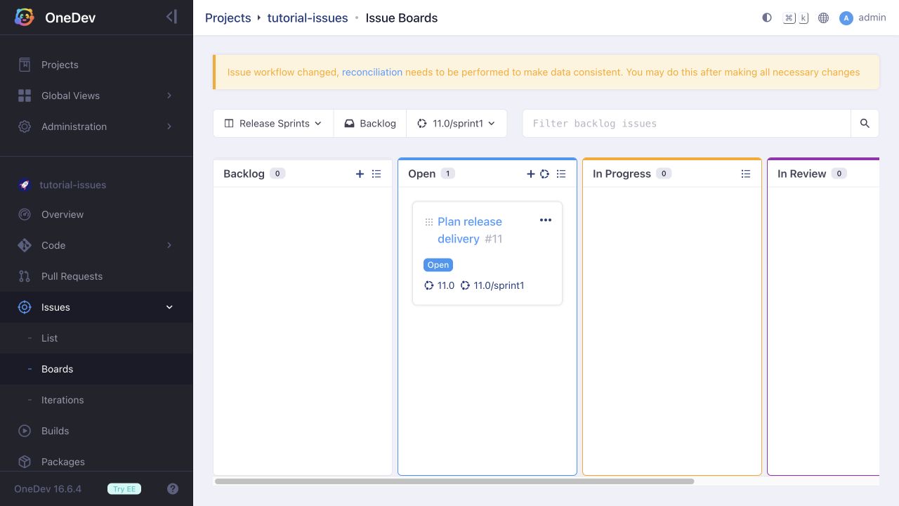 An issue planned into the selected sprint