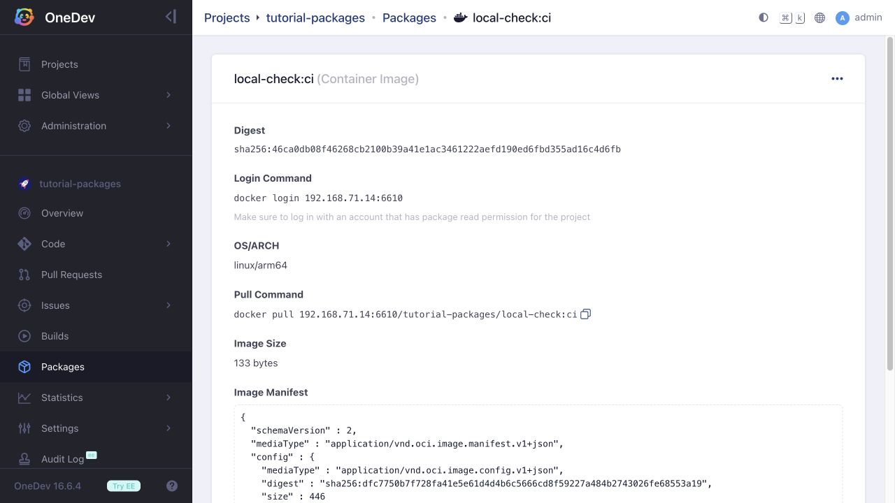 Published container image
