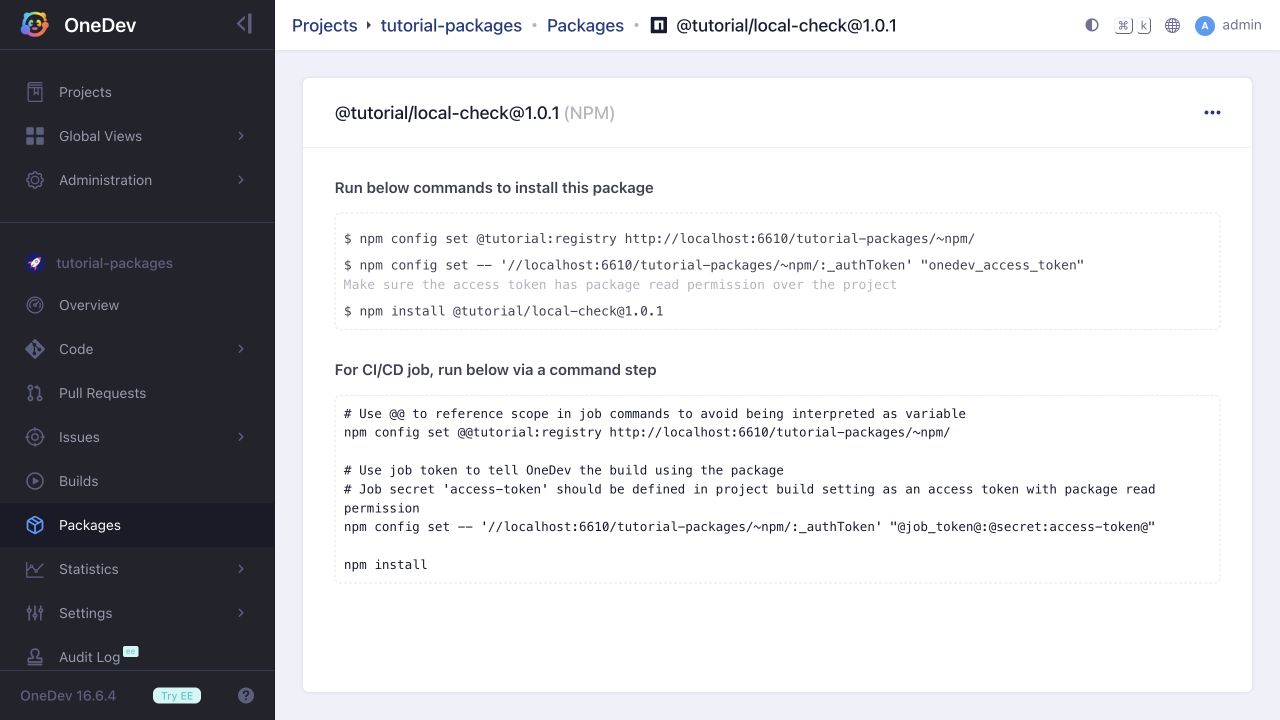 Scoped npm package published by a CI build