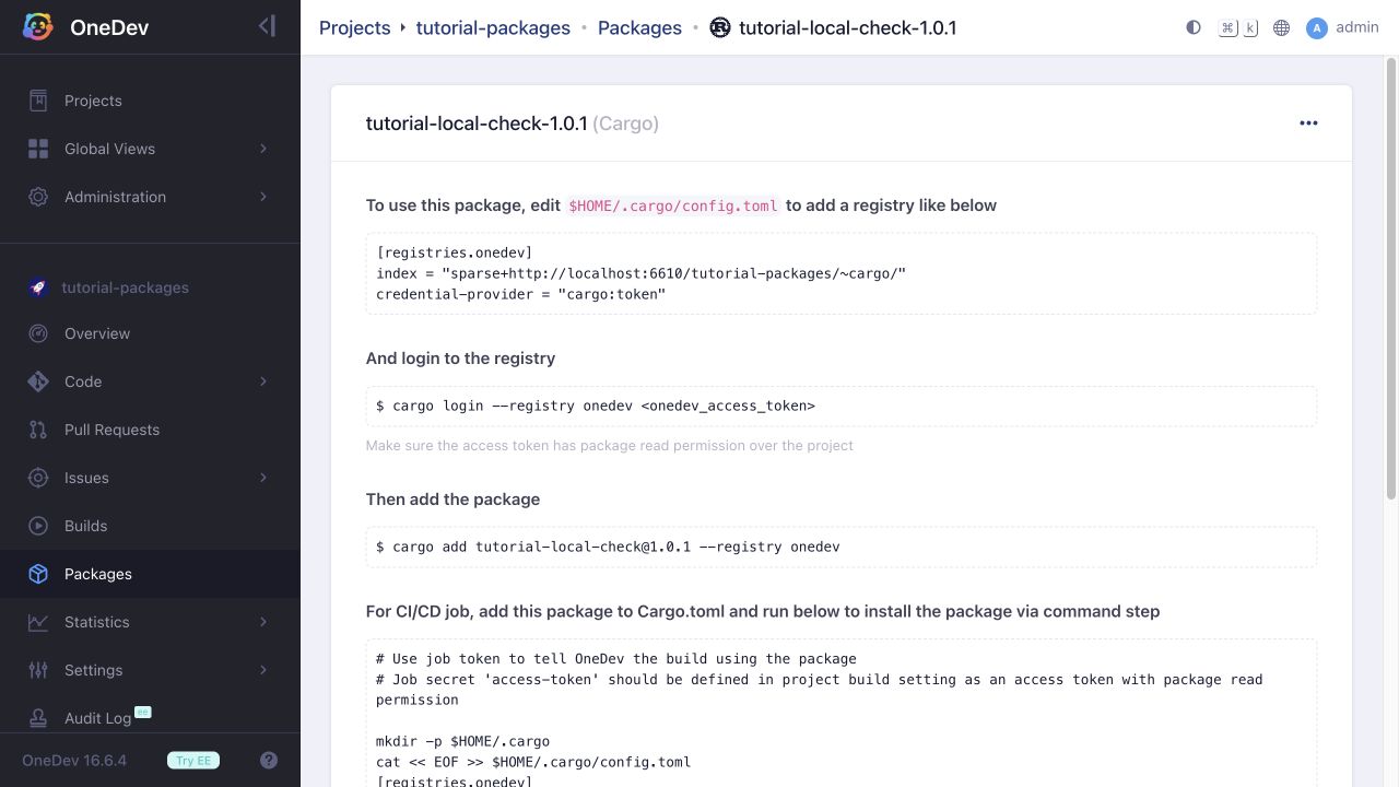 Cargo package linked to its publishing build