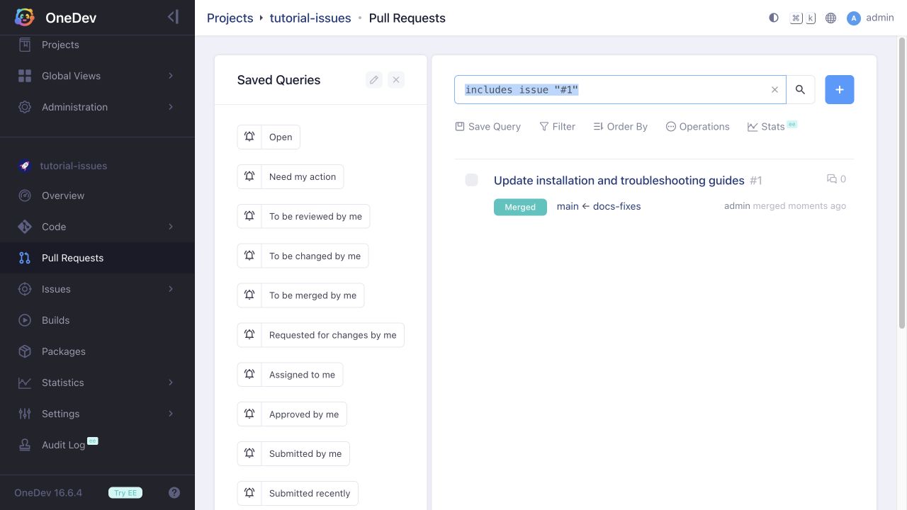 Pull requests including an issue