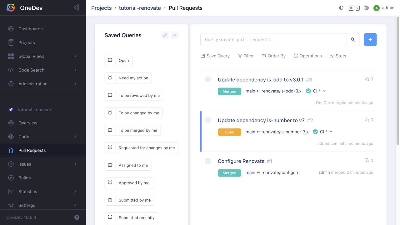 Onboarding merged and dependency update pull requests created