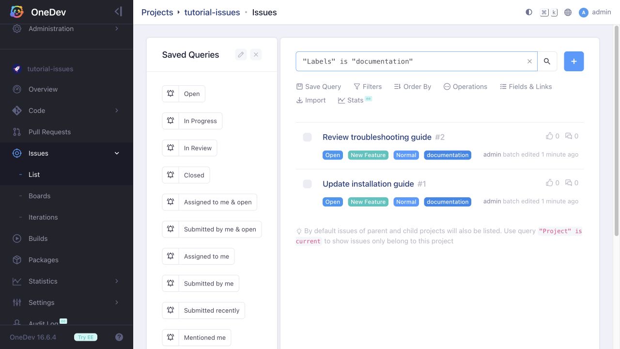 Querying issues by label