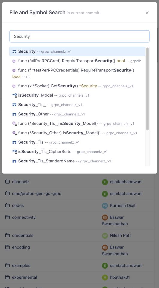 Go symbol search