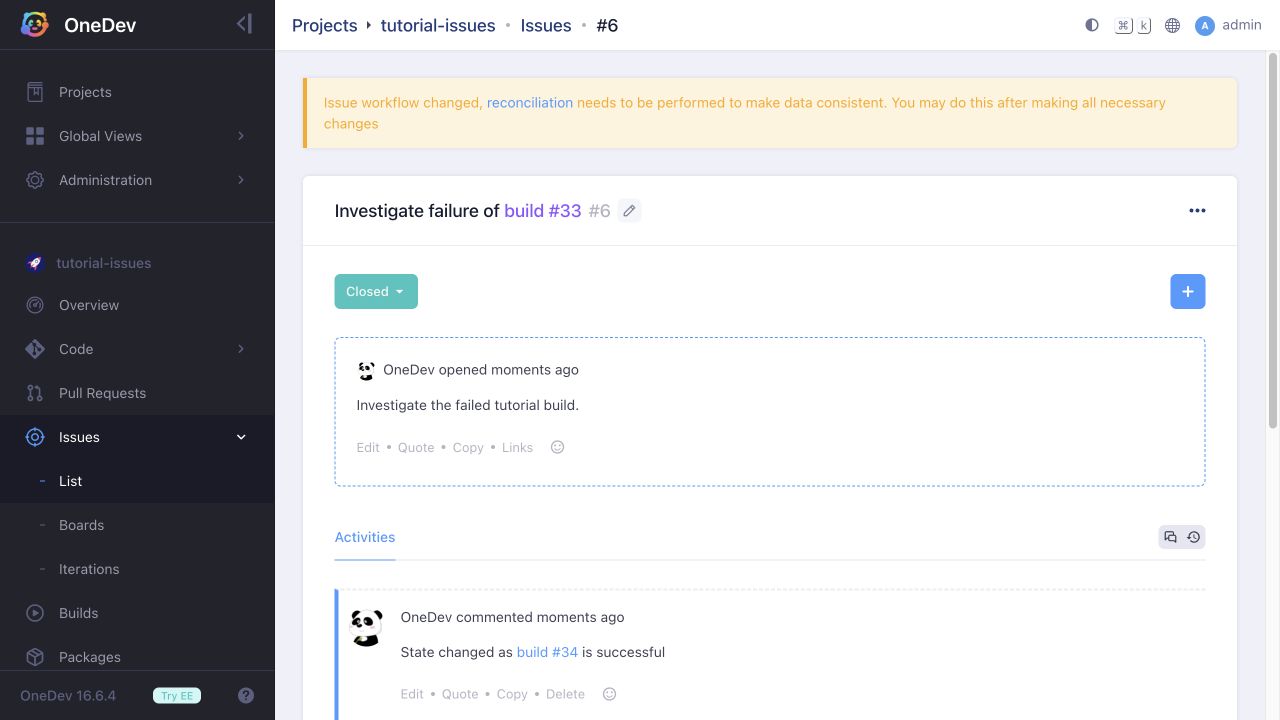 Issue automatically closed after recovery