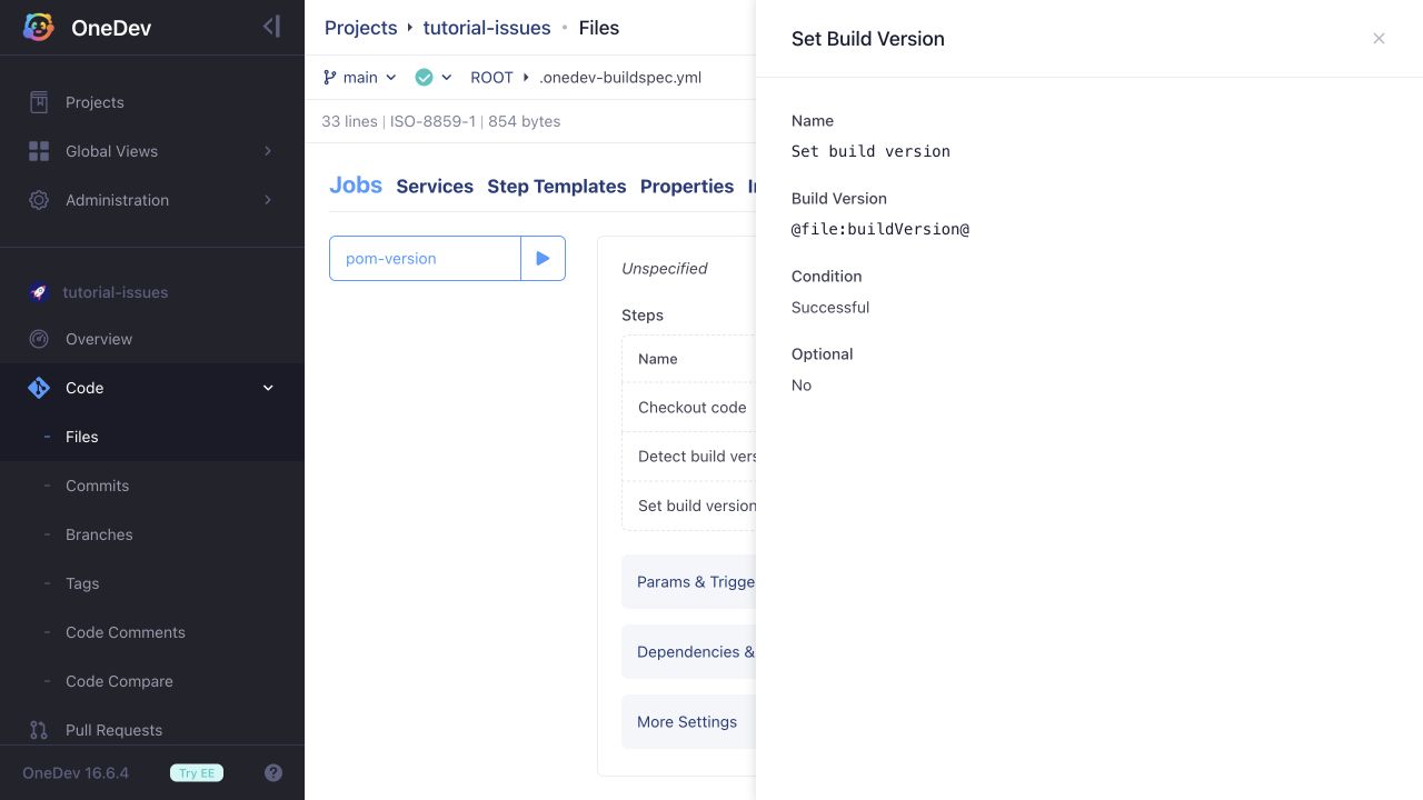 Setting the build version from the generated file