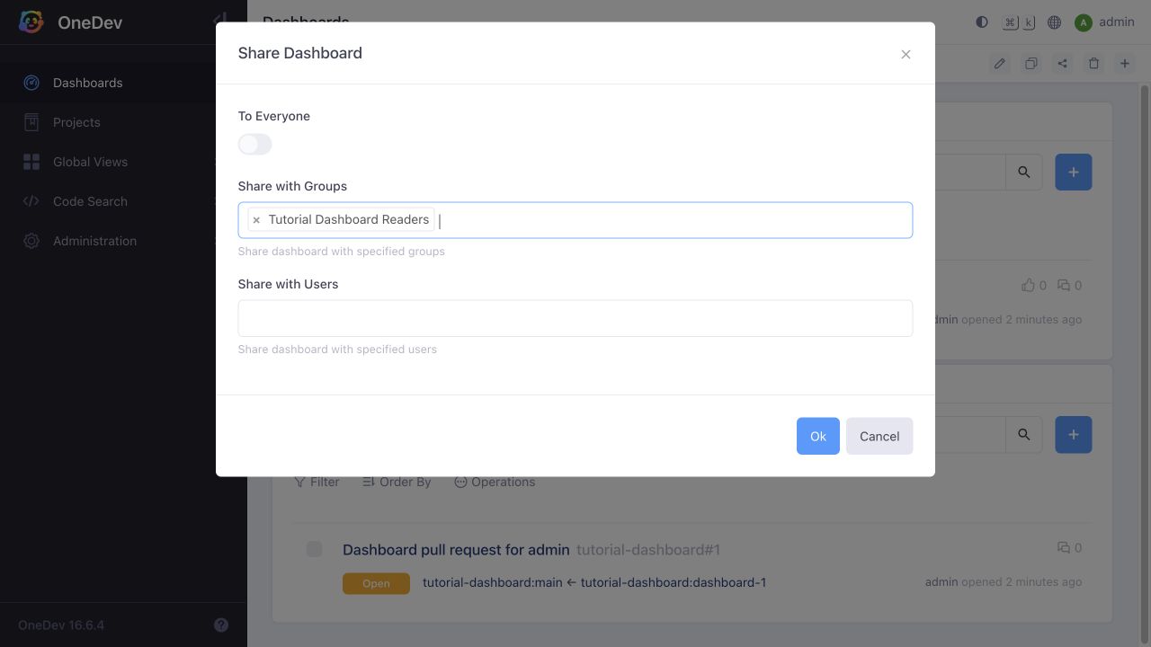 Share the dashboard with a group