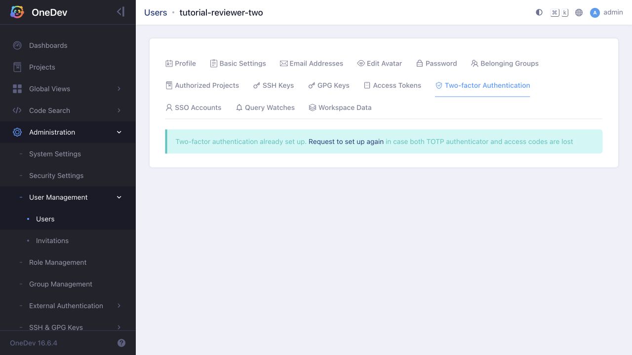 Configured test account and reset link