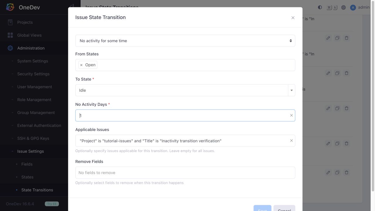 Scoped inactivity transition
