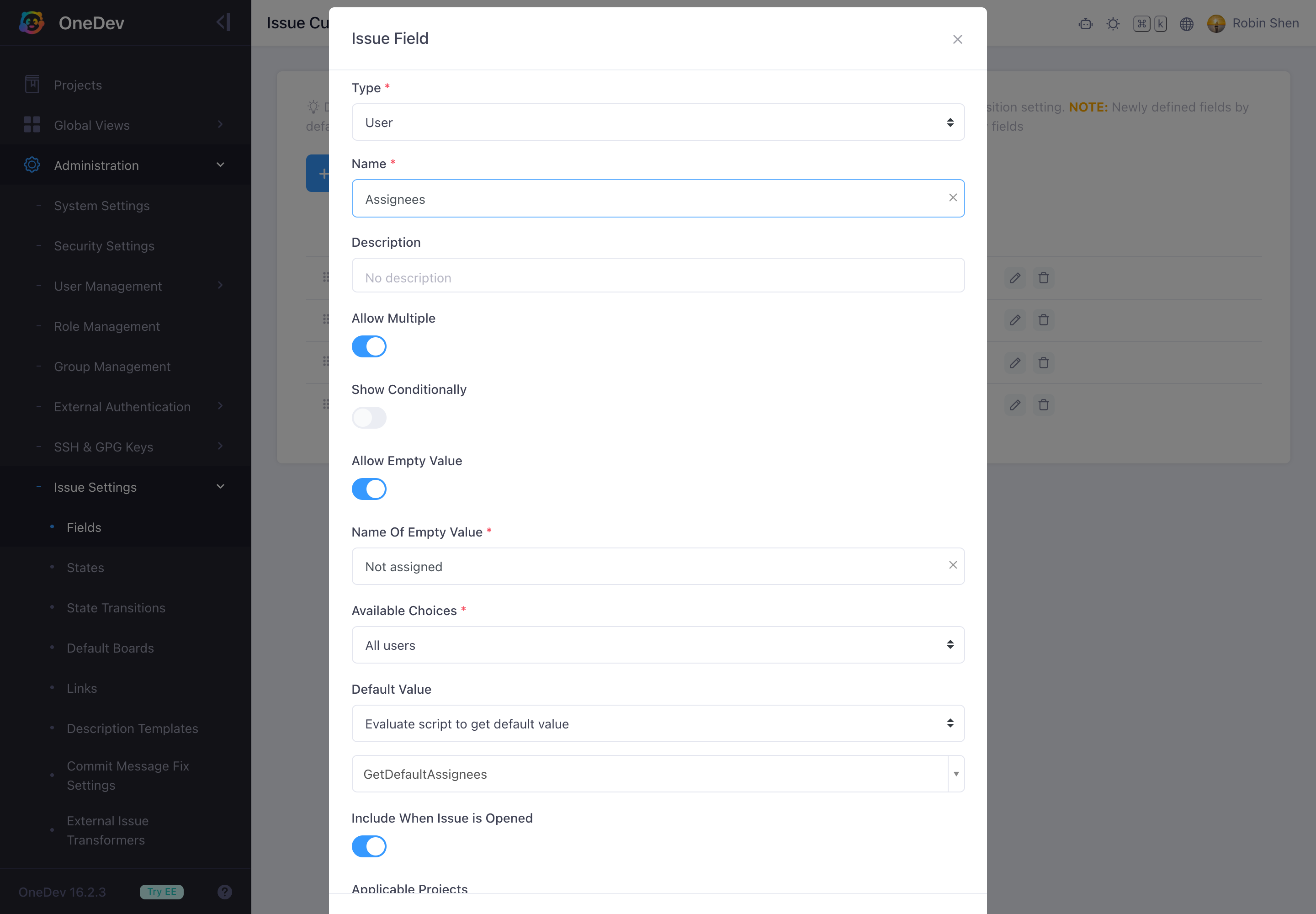Assignees Default Value
